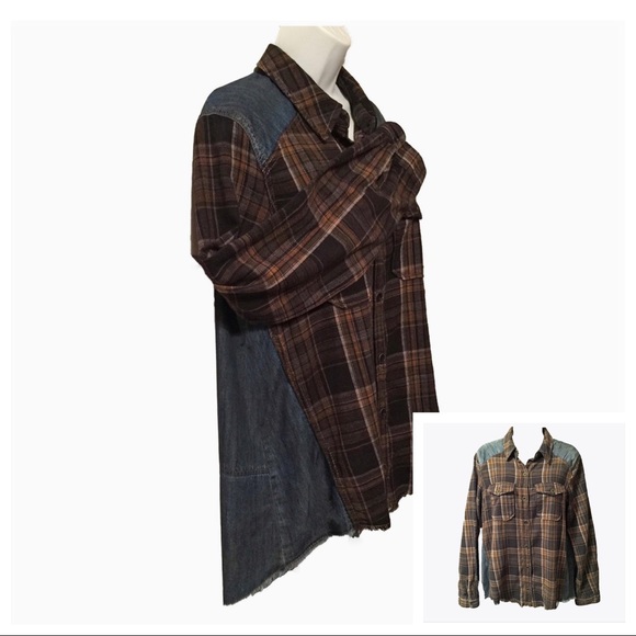 Free People plaid / denim blouse - Picture 5 of 8